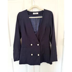 JENNE brand Women's Navy Pearl-button Blazer
